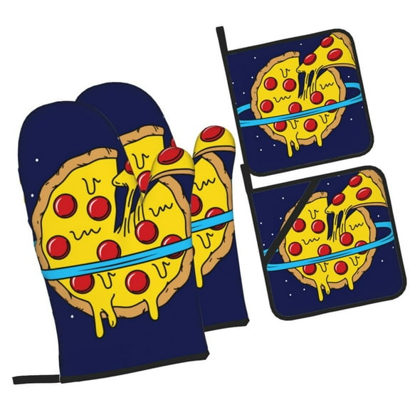 Naloa PLANETA EN FORMA DE PIZZA Oven Mitts and Pot Holders 4 pcs Set, Cooking Baking Grilling Kitchen Oven Glove for Cooking