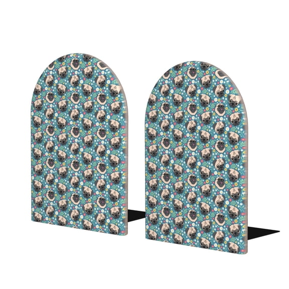 Naloa PUG HEAD And Flower 2 Pcs Bookend Large Capacity Office Book Ends for Home Office Library School Study Decoration