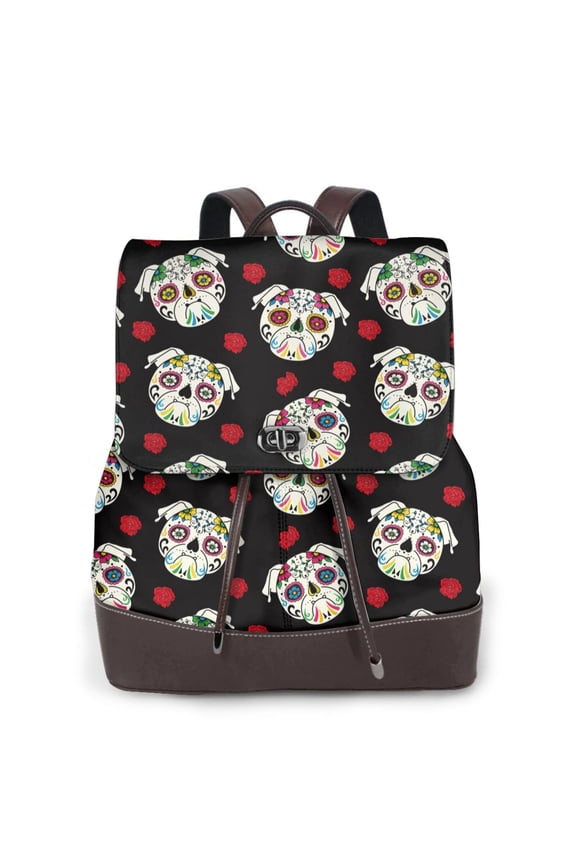 Naloa PUG Print Leather Backpack Purse for Women and Ladies,Shoulder Travel Daypacks Bags,Laptop Backpack for Women