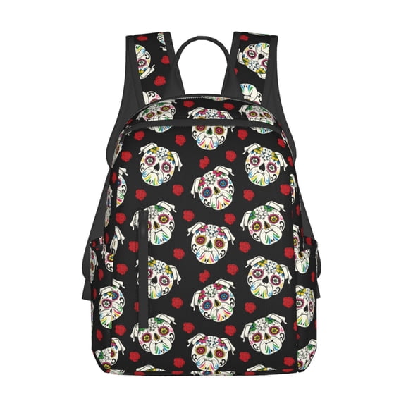 Naloa PUG Print Lightweight DayBackpack Suitable for school, work, shopping, travel, etc.