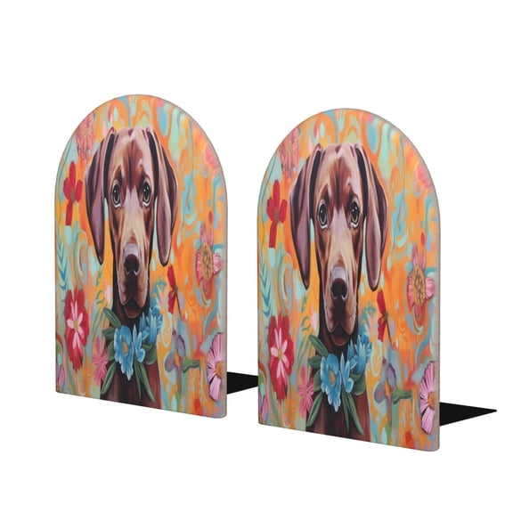 Naloa Painted Flower Puppy 2 Pcs Bookend Large Capacity Office Book Ends for Home Office Library School Study Decoration