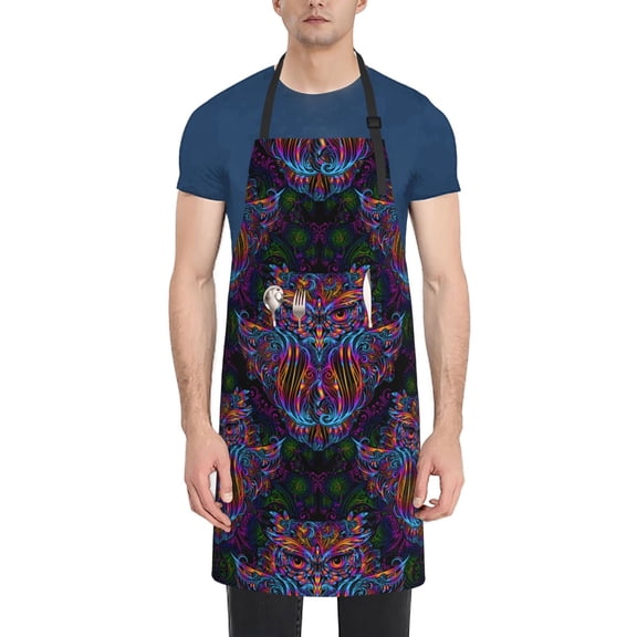 Naloa Paisley And Owls Apron Kitchen Aprons with Pockets for Women Men Chef