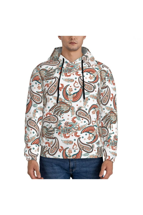 Paisley Floral Men's Casual Hooded Collar Drawstring Hoodies Pullover Sweatshirts Casual Long Sleeve Shirts-4X-Large