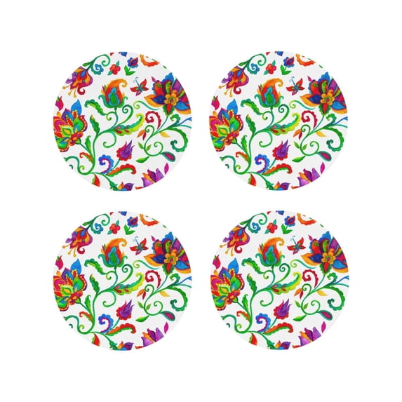 Naloa Paisley Leather Coasters for Drinks, Durable Drink Coasters 4 Set for Tabletop Protection, Luxurious Home Décor and Housewarming Gift ( {designName})Round Shape