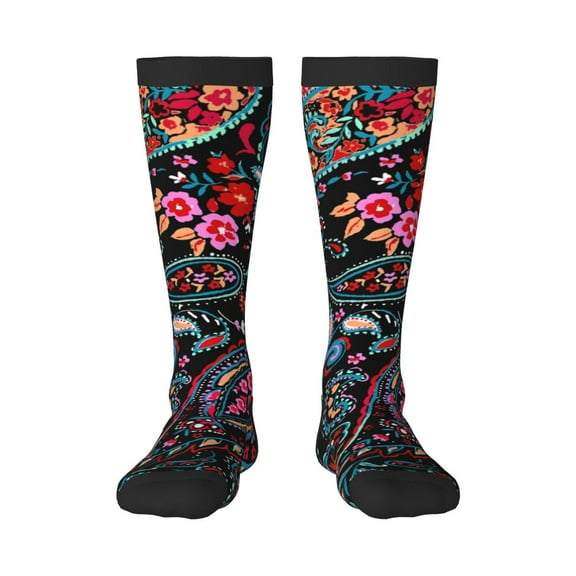 Naloa Paisley Thigh High Socks Extra Long Stretchy Sock Women Over Knee High Opaque Stocking Daily Wear