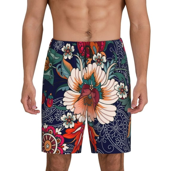 Naloa Paisley2 Men's Short Pajama Pants, Pj Shorts, Lounge Comfort Shorts-Small