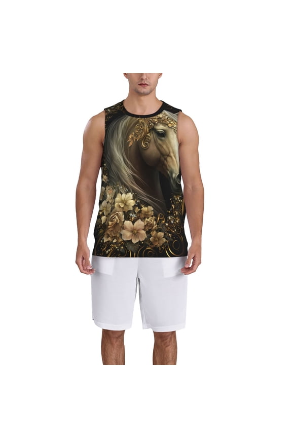 Palatial Gold Pattern Horse Basketball Jersey Reversible Men's Mesh Athletic Sports Shirts Training Practice S-4XL4X-Large