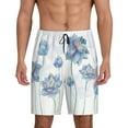 thumbnail image 1 of Naloa Pale Blue Lotus Flowers Men's Short Pajama Pants, Lounge Comfort Shorts with Elasticized Waistband and Side Pockets - X-Large, 1 of 9