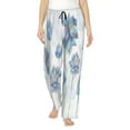 thumbnail image 1 of Naloa Pale Blue Lotus Flowers Print Women’s Ultra-Soft Comfy Pajama Lounge Pants with Pockets & Drawstring, 1 of 8