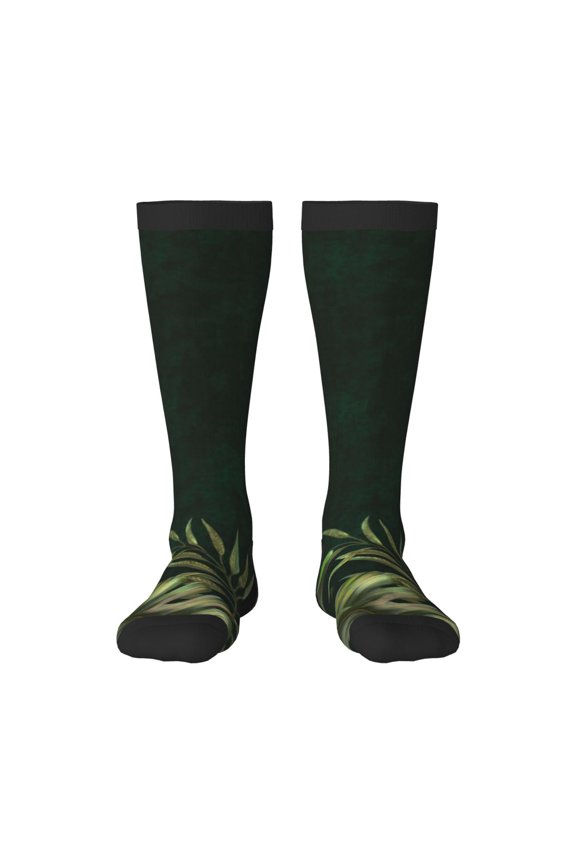 Palm Leaves And Exotic Birds Knee Socks, High Socks Long Stretchy Sock Women Knee High Stocking, Long Socks for Women