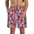 thumbnail image 1 of Naloa Palm Tree Pattern on Red Men's Beach Shorts, Surfing shorts, Swim trunks, Quick Dry Swim Trunks for Surfing Beach Fun - Small, 1 of 9