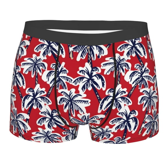 Naloa Palm Tree Pattern on Red Print Mens Underwear - Boxers for Men, Classic Briefs for Men