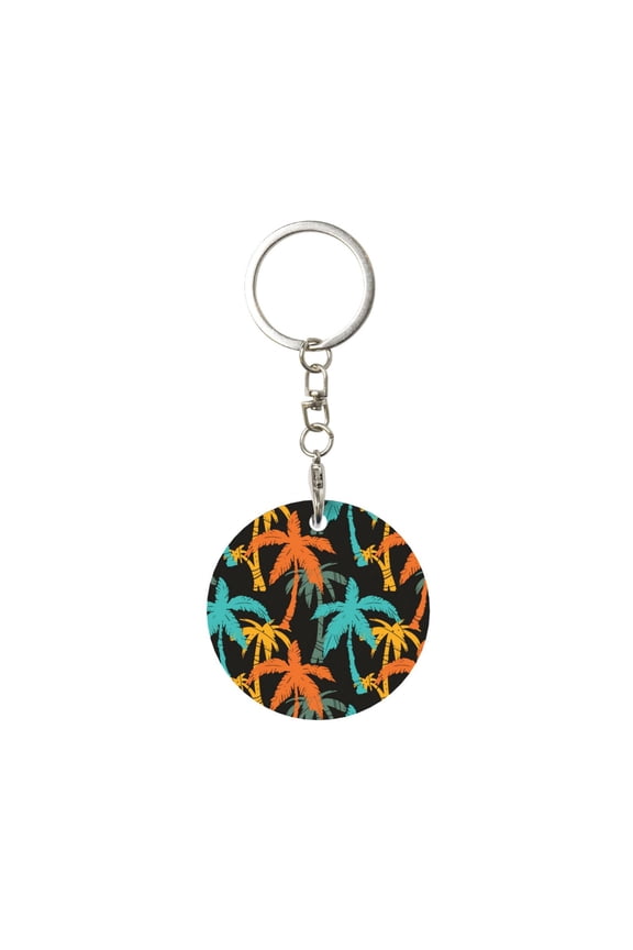 Palm Trees Print Round Keychain Keychain Key Ring, Key Tag, Key Chain Bulk for Gift Accessories (Round)