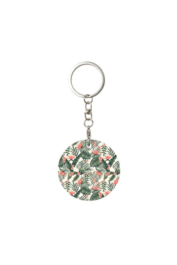 Palm Trees and Tropical Print Round Keychain Keychain Key Ring, Key Tag, Key Chain Bulk for Gift Accessories (Round)