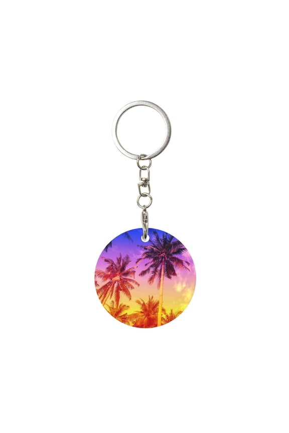 Palm Trees at Sunset Print Round Keychain Keychain Key Ring, Key Tag, Key Chain Bulk for Gift Accessories (Round)