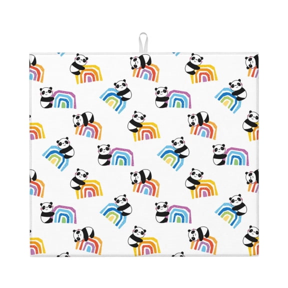 Naloa Panda And Rainbow Dish Drying Mat for Kitchen Counter, Heat Resistant Drainer Mats, Absorbent Draining Mat,Dish Rack Pad,16"x18"
