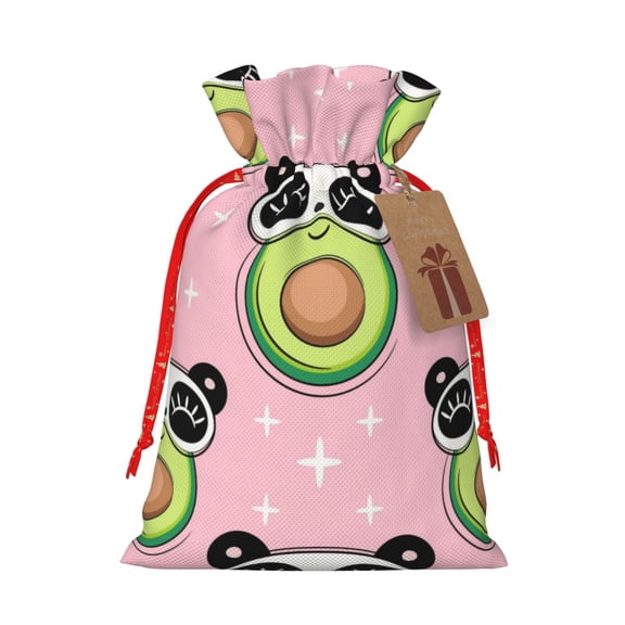Naloa Panda Avocado Drawstring Christmas Bags, 3D Xmas Gift Bags, Christmas Wrapping Bags, Xmas Goodie Bags, Treat Pouch Bags, Party Favor Bags-Small
