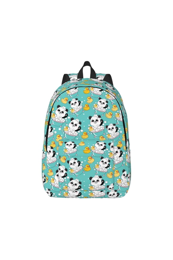 Panda Bathing Canvas Backpack for Men Women Rucksack Casual Travel Daypack College Tote Satchel Bookbag for Teens-Medium