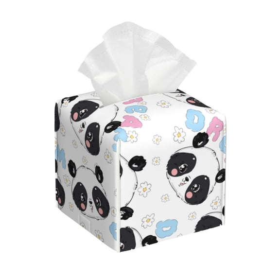 Naloa Panda Bear1 Tissue Box Cover Leather Tissue Holder Square Facial Tissue Case for Bathroom, Vanity Countertop, Tabletop, Car