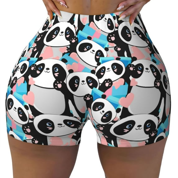 Naloa Panda Cute Hearts Biker Shorts for Women Seamless Scrunch Short Women’s Yoga Shorts for Gym Running Sport Shorts - Small