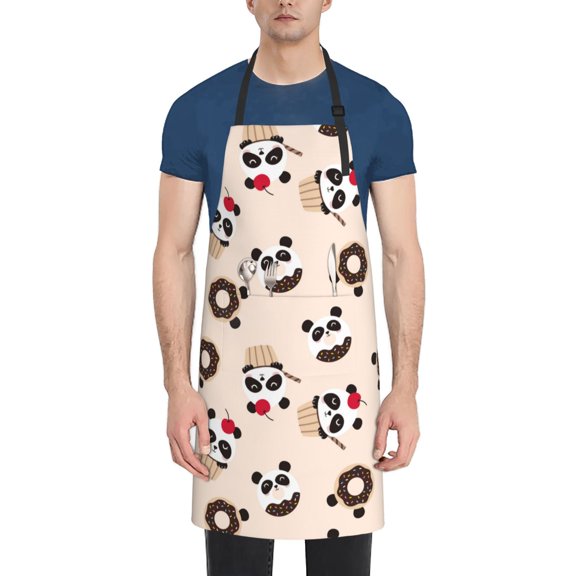 Naloa Panda Ice Creams Donuts Apron Kitchen Aprons with Pockets for Women Men Chef