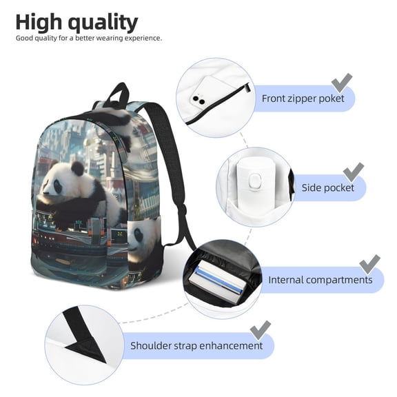 Naloa Panda In Futuristic City Print Durable Canvas College Rucksack,Laptop Excursion Backpack,Travel Notebook School Backpack,Bookbag For Men Women