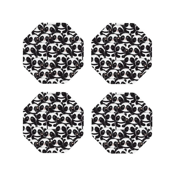 Naloa Panda Leather Coasters for Drinks, Durable Drink Coasters 4 Set for Tabletop Protection, Luxurious Home Décor and Housewarming Gift ( {designName})Octagon