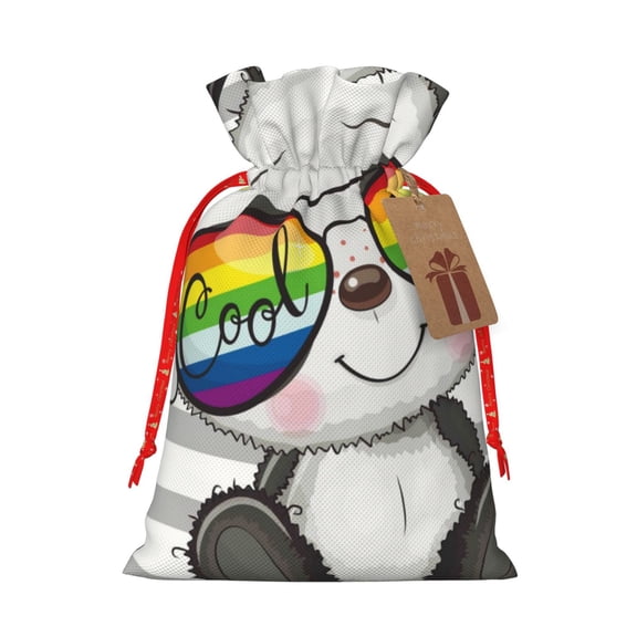 Naloa Panda with Sun glasses Drawstring Christmas Bags, 3D Xmas Gift Bags, Christmas Wrapping Bags, Xmas Goodie Bags, Treat Pouch Bags, Party Favor Bags-Medium