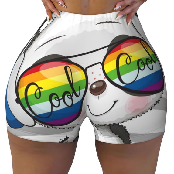 Naloa Panda with Sun glasses Biker Shorts for Women Seamless Scrunch Short Women’s Yoga Shorts for Gym Running Sport Shorts - Small