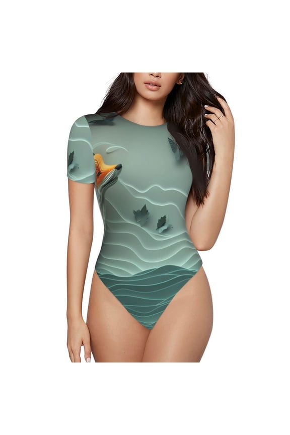 Paper Fox Crow Fantasy Bodysuits for Women, Women's Short-Sleeved Onesie, One-Piece for Parties, dates, clubs-