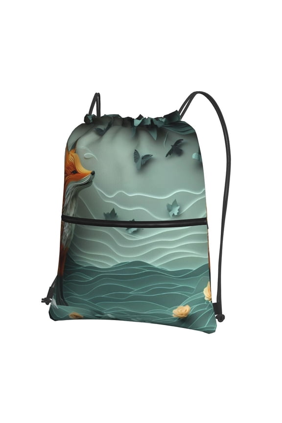 Paper Fox Crow Fantasy Drawstring Backpack String Bag Cinch Water Resistant for Gym Shopping Sport Yoga
