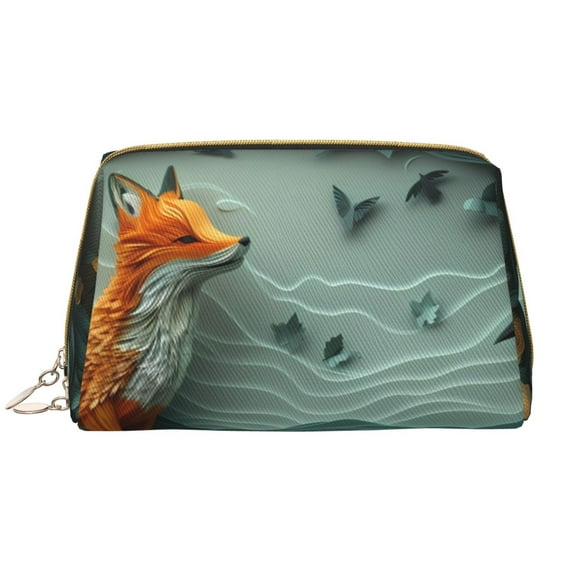 Naloa Paper Fox Crow Fantasy Leather Makeup Bag for Purse Travel, Portable Small Cosmetic Organizer for Women and Girls, Make up Bag with Zipper