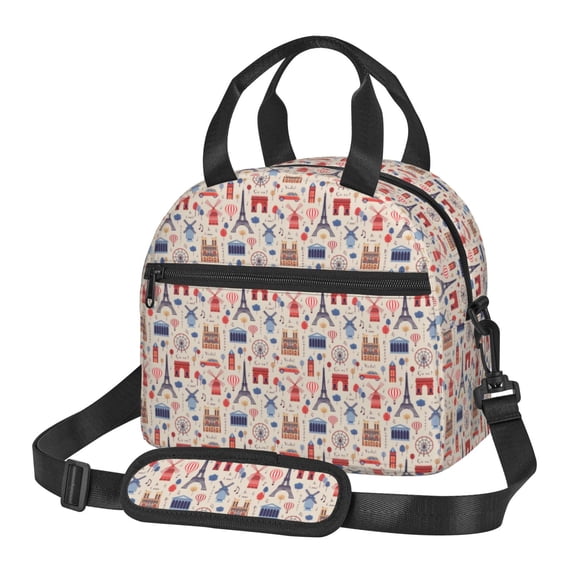 Naloa Paris Print Lunch Bag for Women & Men Insulated Lunch Box or Cooler Lunch Tote Bags for Work, Travel, Outdoor