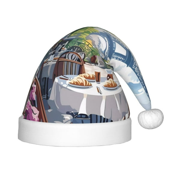 Naloa Parisian Cafe With Eiffel Santa Hat for Kids Baby Christmas Hats,Girls Boys Toddler Plush Xmas Holiday Hat,Luxury Santa Claus Hat
