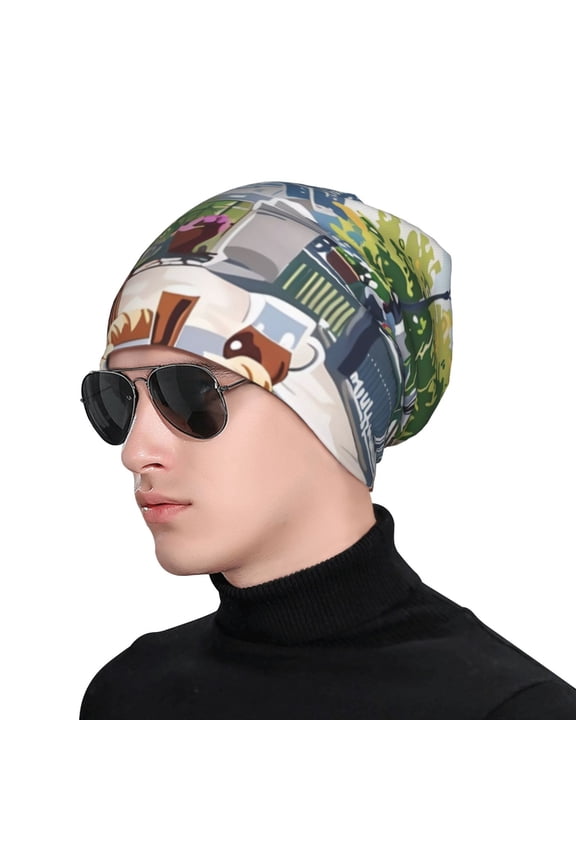 Parisian Cafe With Eiffel Soft Beanie Hat, Knit Beanie Daily Beanie in Fine Knit for Women Men Winter Travel, Outdoor