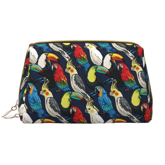 Naloa Parrot Leather Makeup Bag for Purse Travel, Portable Small Cosmetic Organizer for Women and Girls, Make up Bag with Zipper