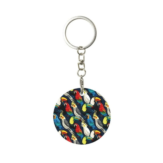 Naloa Parrot Print Round Keychain Keychain Key Ring, Key Tag, Key Chain Bulk for Gift Accessories (Round)