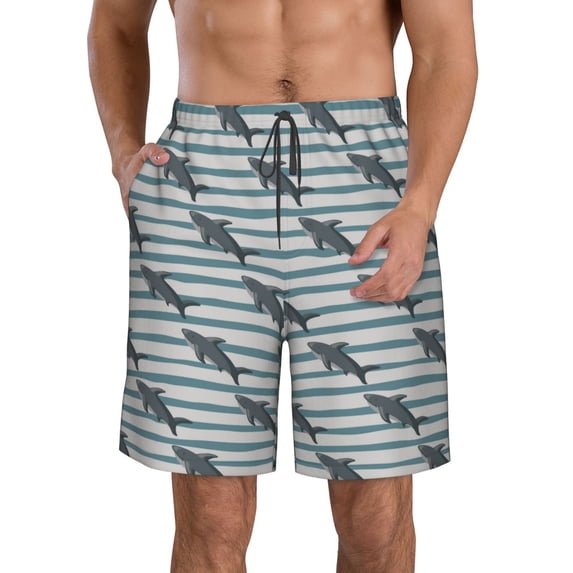 Naloa Party Shark Cute Men's Beach Shorts, Surfing shorts, Swim trunks, Quick Dry Swim Trunks for Surfing Beach Fun - 3X-Large