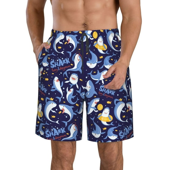 Naloa Party Shark Cute Men's Beach Shorts, Surfing shorts, Swim trunks, Quick Dry Swim Trunks for Surfing Beach Fun - X-Large