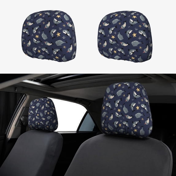 Naloa Party Shark Cute Print 2 PCS Car All-Inclusive Headrest Cover,Seat Headrest Cover Headrest Cover Protector for Most Car Models