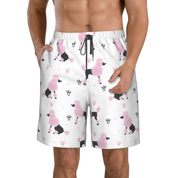 Wukai Cute Poodle Dog Print Beach Trunks with Compression Liner Swimsuit Quick Dry Beach Sports Shorts with Pocket-X-Large