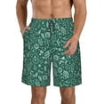 thumbnail image 1 of Wukai Green Christmas Print Beach Trunks with Compression Liner Swimsuit Quick Dry Beach Sports Shorts with Pocket-Small, 1 of 8