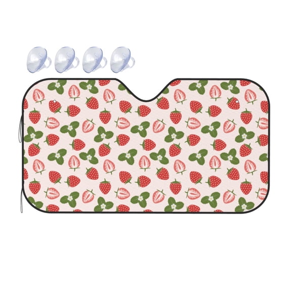 Wukai Strawberries And Leaf Car Windshield Sunshade - Cool Reflective Sun Blocker for Small Sedans and Mini SUVs-Medium