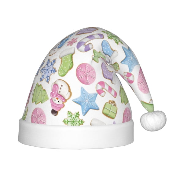 Naloa Pastel Christmas Cookies Santa Hat for Kids Baby Christmas Hats,Girls Boys Toddler Plush Xmas Holiday Hat,Luxury Santa Claus Hat