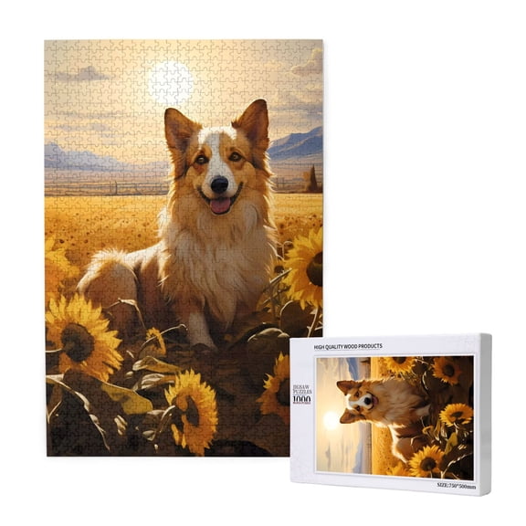 Naloa Pastoral Sunflower Corgi Custom Puzzles Personalized Puzzle 1000 Pieces from Photo Custom Jigsaw Puzzle for Wedding, Graduation, (29.519.7in, Vertical)