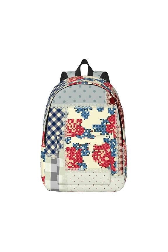Patchwork In Country Style Canvas Backpack for Men Women Rucksack Casual Travel Daypack College Tote Satchel Bookbag for Teens-Small