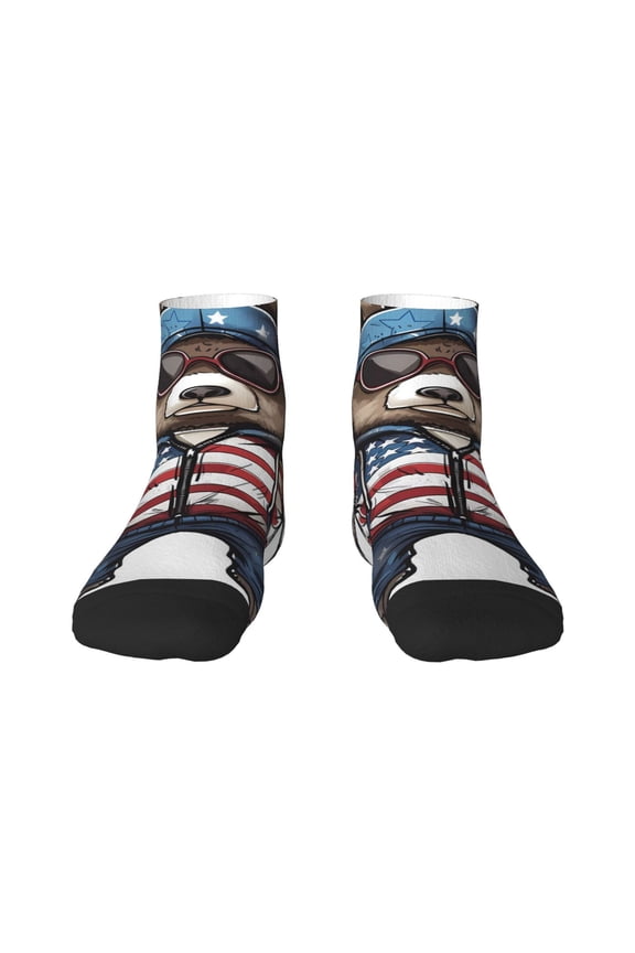 Patriotic Boxing Bear Art Ankle Socks for Women Non Slip Socks No Show Socks Classic Low Cut Casual Socks Casual Socks