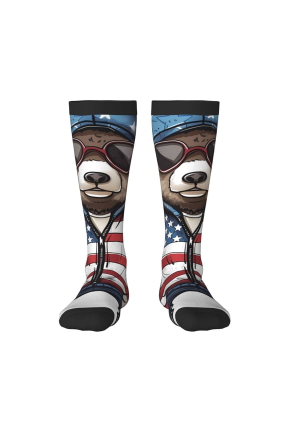 Patriotic Boxing Bear Art Knee Socks, High Socks Long Stretchy Sock Women Knee High Stocking, Long Socks for Women