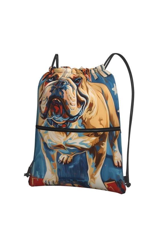 Patriotic Bulldog Welcome Drawstring Backpack String Bag Cinch Water Resistant for Gym Shopping Sport Yoga