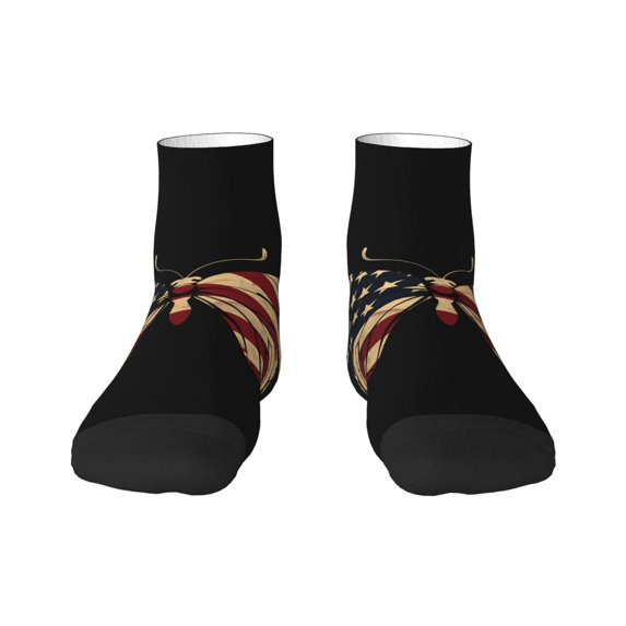 Naloa Patriotic USA Butterfly Art Ankle Socks for Women Non Slip Socks No Show Socks Classic Low Cut Casual Socks Casual Socks